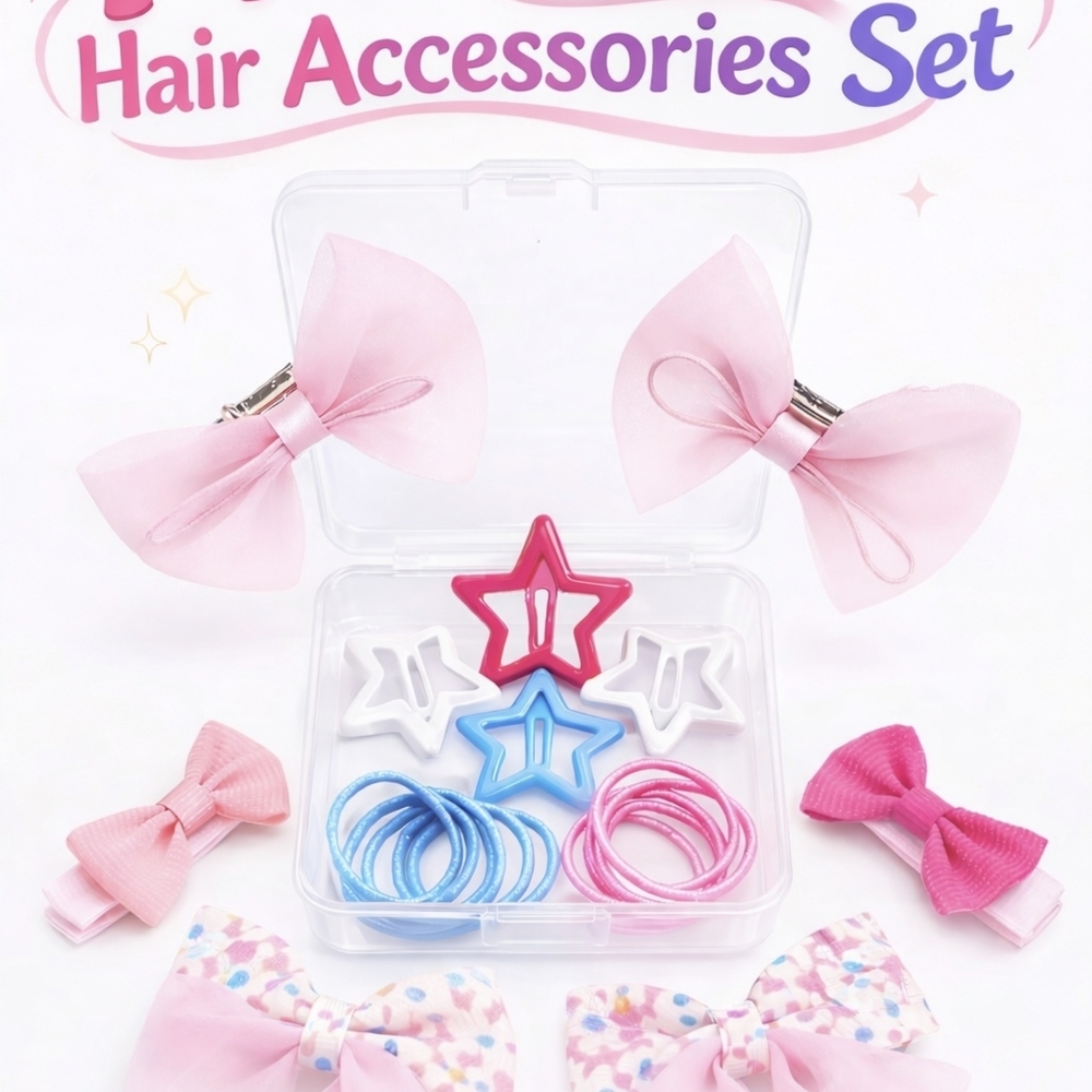 Princess Hair Accessories Set – Girls Hair Clips, Bows & Elastic Bands